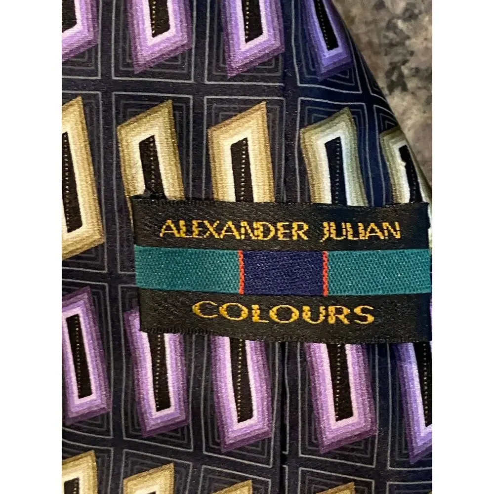 Alexander Julian Pure Silk Mens Tie Navy/Purple/Green Necktie NWOT‎ Classic VTG